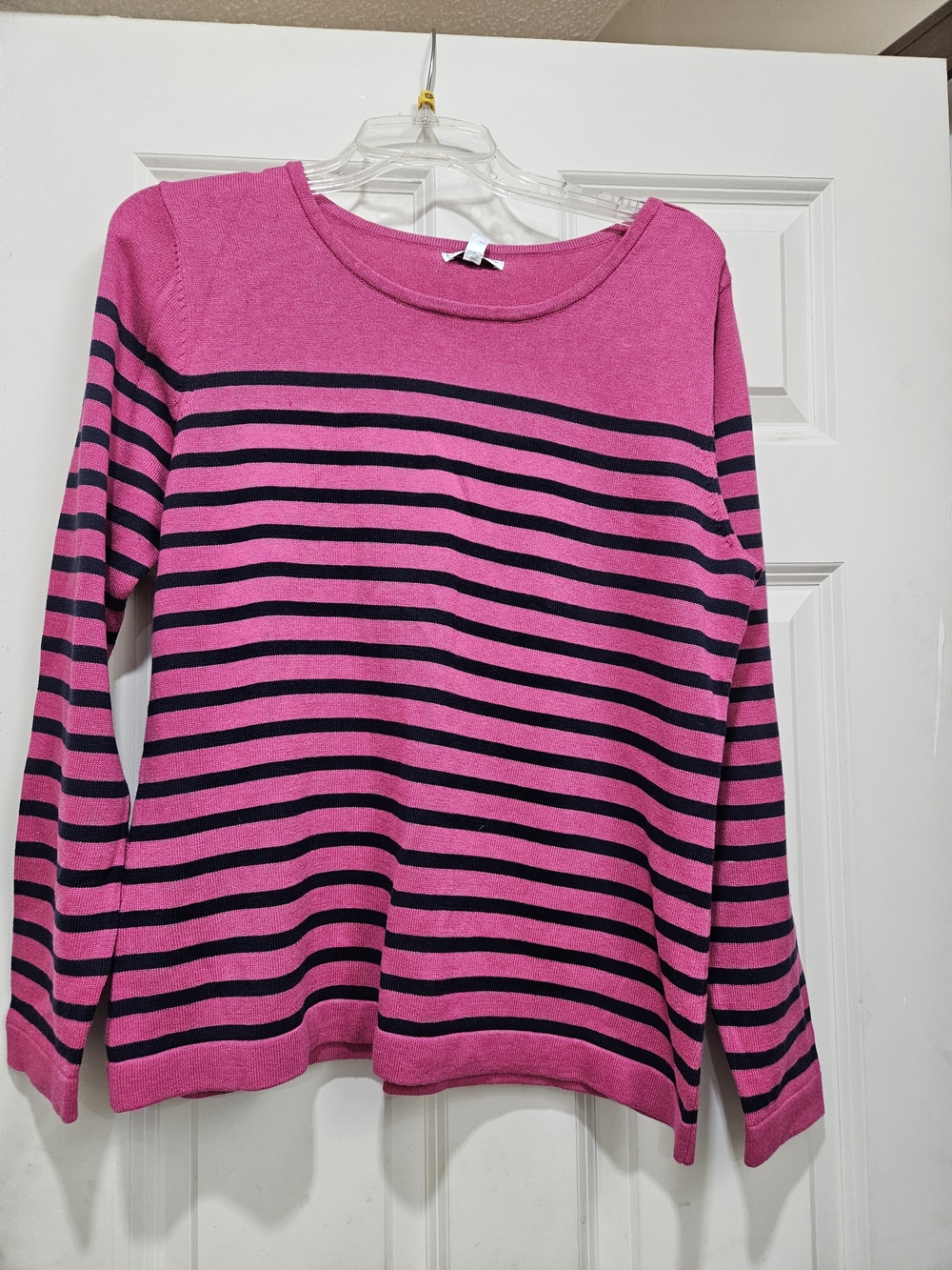 croft & barrow Pink and Black Striped Crewneck Sweater